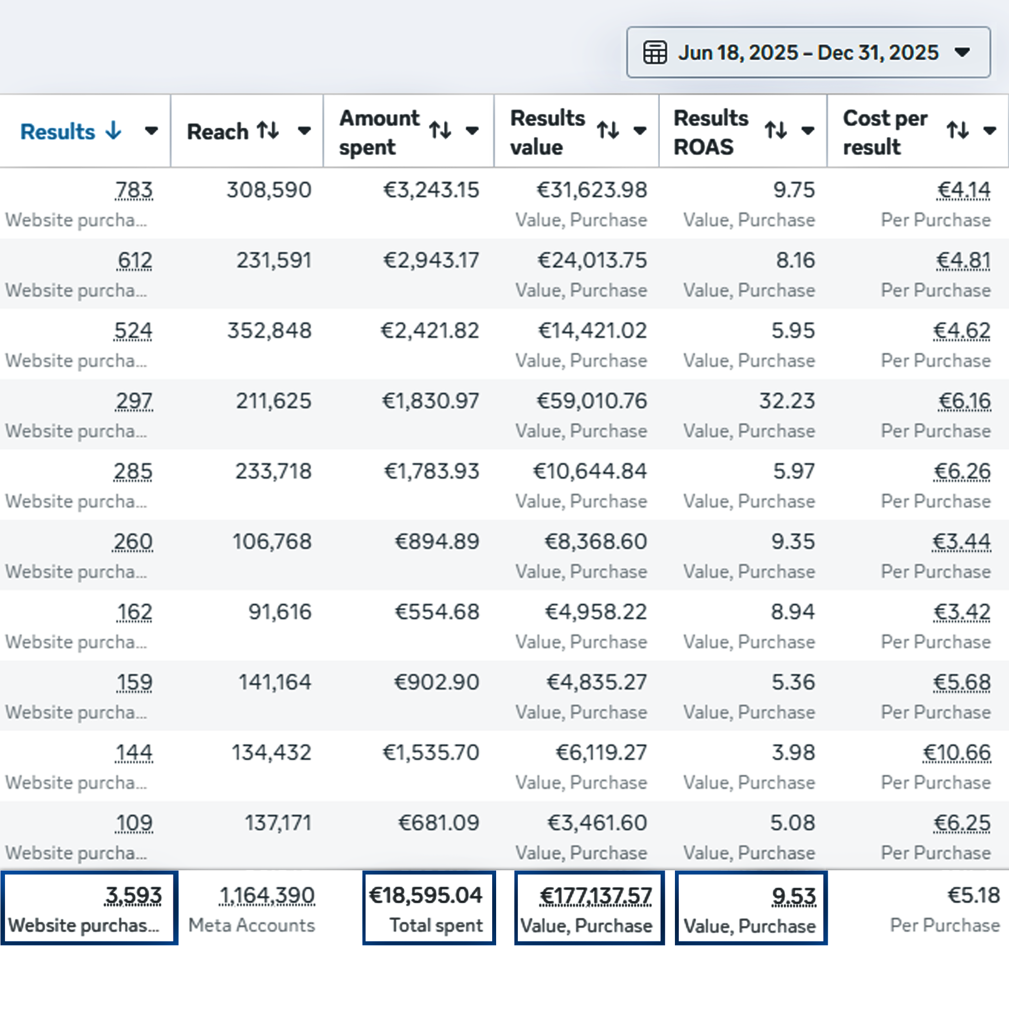 Meta Ads Results Screenshot